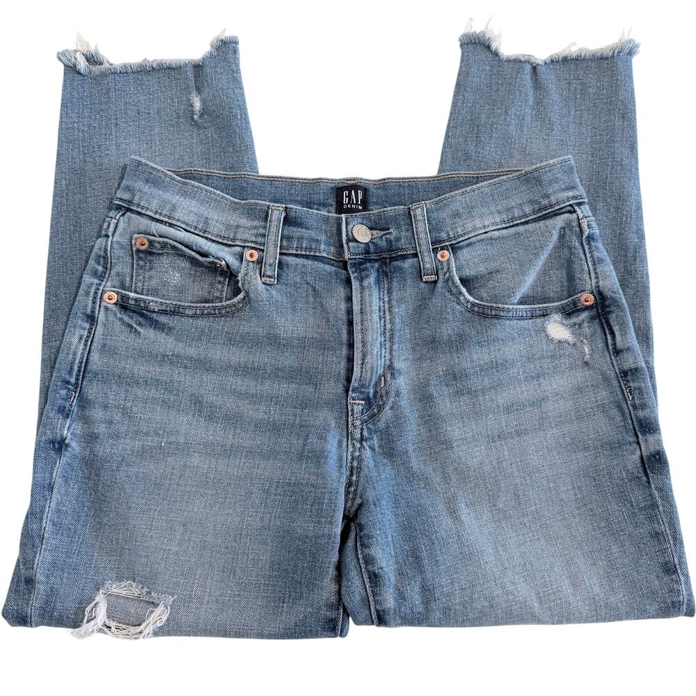 GAP Womens Jeans 26P Distressed Crop Raw Hem Petite Light Wash Denim